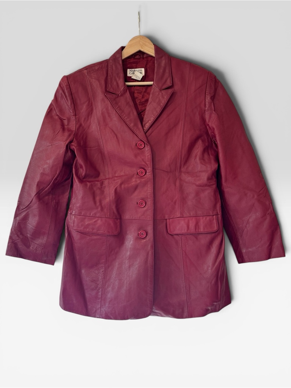 VTG Leather Deep Red Blazer Jacket - Women Size Small/Medium